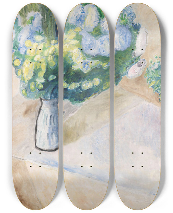 Triptych art skateboard deck of Thorvald Erichsen Flowers by Thorvald Erichsen (1868-1939)