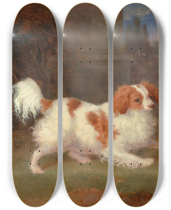Triptych art skateboard deck of William Webb A Blenheim Spaniel by William Webb (1862-1903)