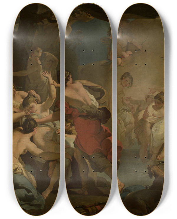 Triptych art skateboard deck of Gaetano Gandolfi Dianas Judgement Of The Nymph Callisto by Gaetano Gandolfi (1734-1802)
