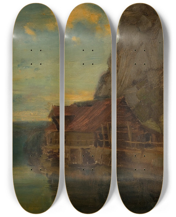 Triptych art skateboard deck of Amaldus Nielsen Fra Solsvik Bergen by Amaldus Nielsen (1838-1932)