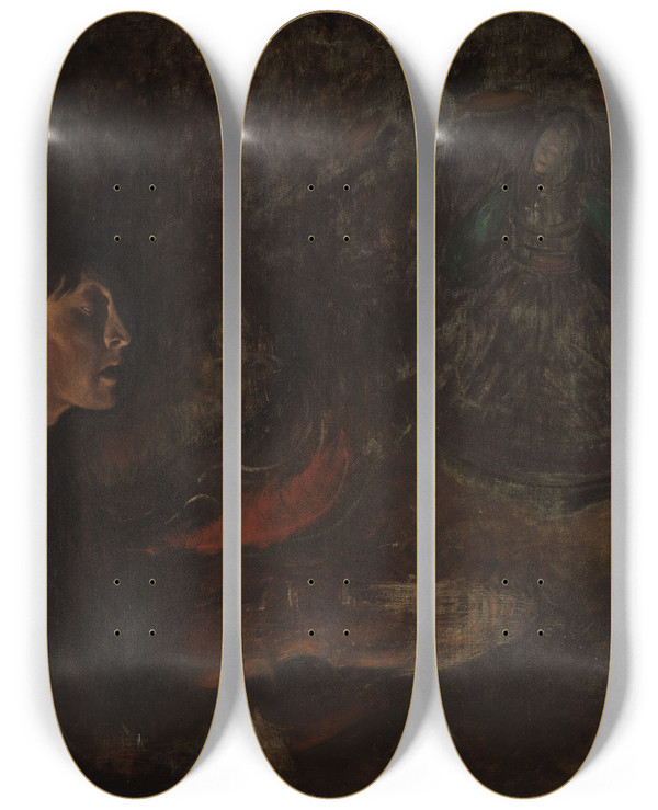 Triptych art skateboard deck of Halfdan Egedius Play And Dance by Halfdan Egedius (1877-1899)