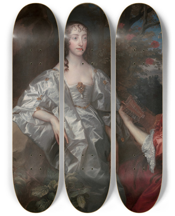 Triptych art skateboard deck of Anthony Van Dyck Katherine Countess Of Chesterfield And Lucy Countess Of Huntingdon by Anthony Van Dyck (1599-1641)
