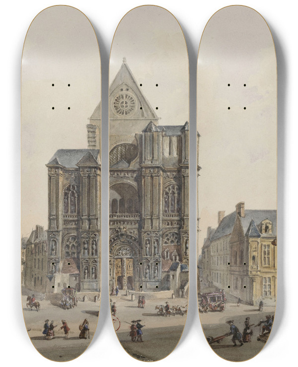 Triptych art skateboard deck of Augustesbastien Bnard Eglise Saint Eustache by Auguste-Sbastien Bnard (1810-1873)