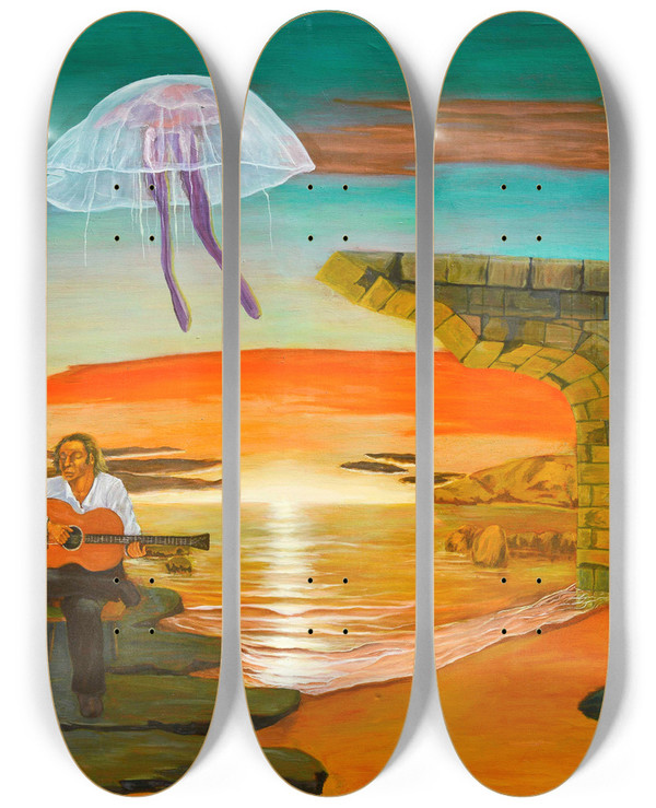 Triptych art skateboard deck of Jos De Martn Simn Medusa Voladora by Jos de Martn Simn (1940)