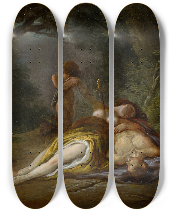 Triptych art skateboard deck of Maximilian Neustck Pyramus And Thisbe by Maximilian Neustuck (1756-1834)