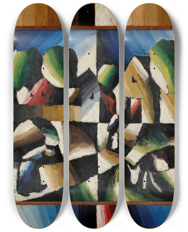 Triptych art skateboard deck of Arthur Segal Die Lasttrgerinnen by Arthur Segal (1875-1944)