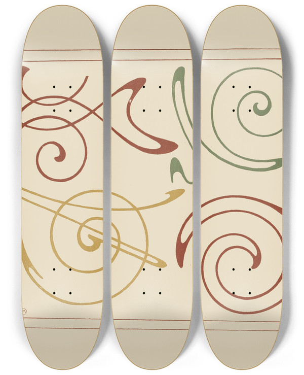 Triptych art skateboard deck of Alphonse Mucha Abstract Design Based On Arabesques_3 by Alphonse Mucha (1860-1939)