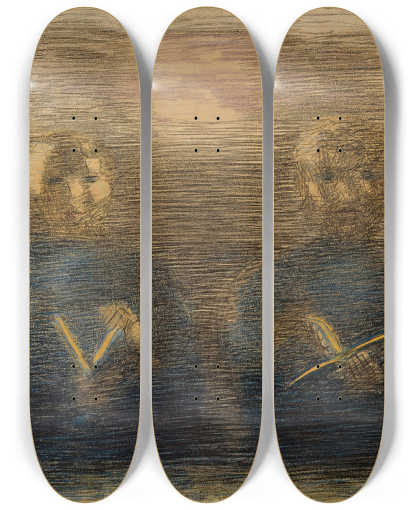 Triptych art skateboard deck of Otto Meyeramden Teilstudie Zu Vorbereitung Andacht Im Esssaal Um 192830 by Otto Meyer-Amden (1885-1933)