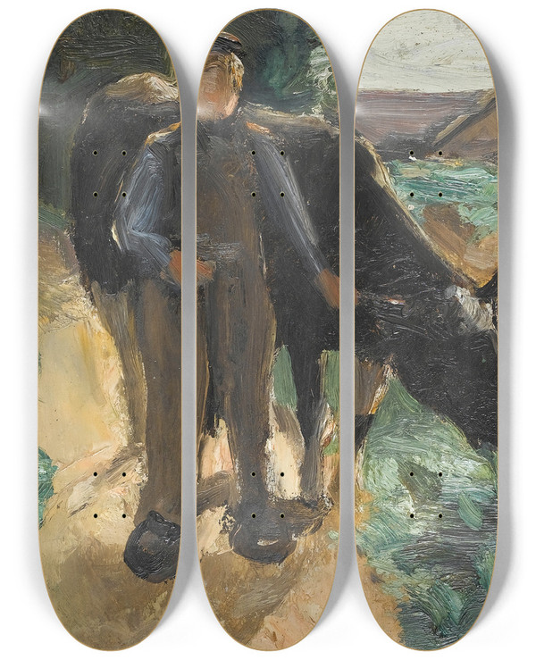 Triptych art skateboard deck of Max Liebermann A Farmer With His Cow by Max Liebermann (1847-1935)