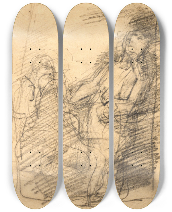 Triptych art skateboard deck of Oluf Hartmann Kompositionsstudie_3 by Oluf Hartmann (1879-1910)