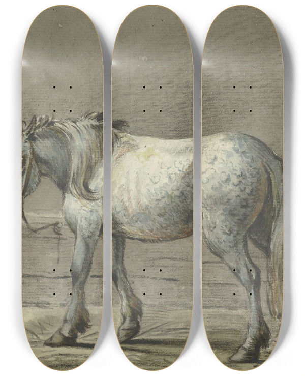 Triptych art skateboard deck of Jean Bernard Staand Paard In Een Stal Naar Links by Jean Bernard (1775-1833)