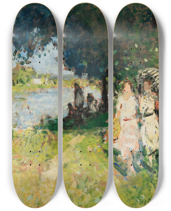 Triptych art skateboard deck of Pierreeugne Montzin Au Bord De La Seine by Pierre-Eugne Montzin (1874-1946)