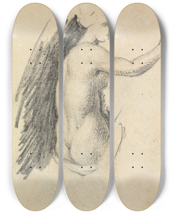Triptych art skateboard deck of Benjamin Robert Haydon Study Ot The Backside Of A Nude Figure by Benjamin Robert Haydon (1786-1846)