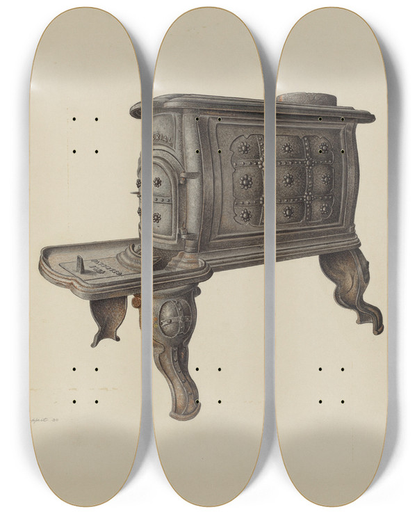 Triptych art skateboard deck of Albert Geuppert Stove by Albert Geuppert