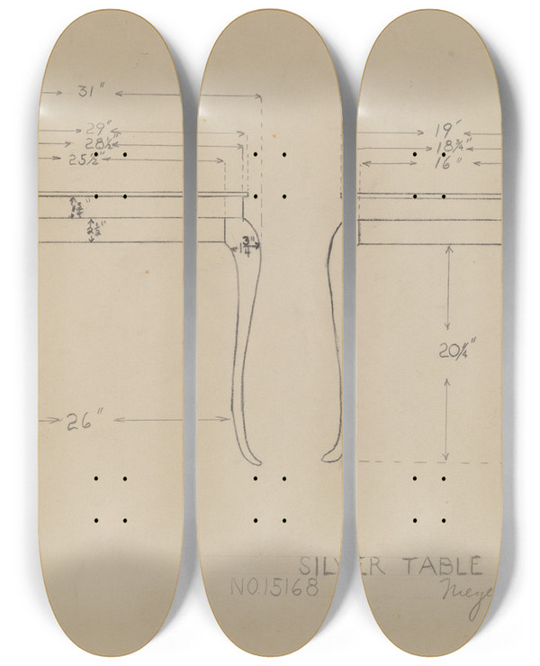 Triptych art skateboard deck of Richard Schoene Silver Table by Richard Schoene