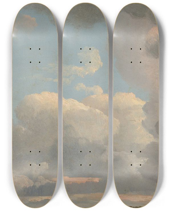 Triptych art skateboard deck of Simon Denis Cloud Study Early Evening by Simon Denis (1755-1813)