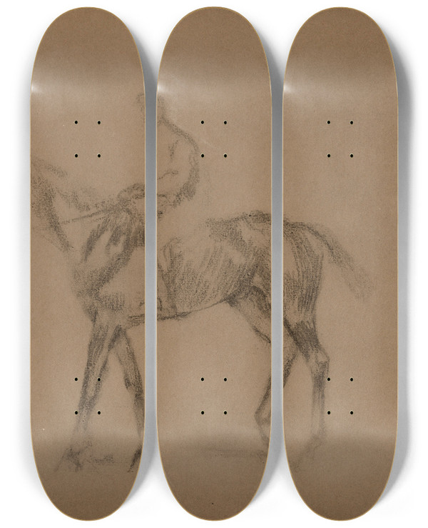 Triptych art skateboard deck of Edgar Degas Jockey Cheval_1 by Edgar Degas (1834-1917)
