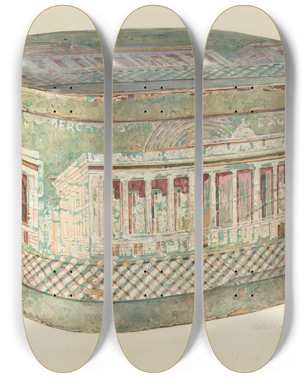 Triptych art skateboard deck of Gilbert Sackerman Bandbox_3 by Gilbert Sackerman (20-)