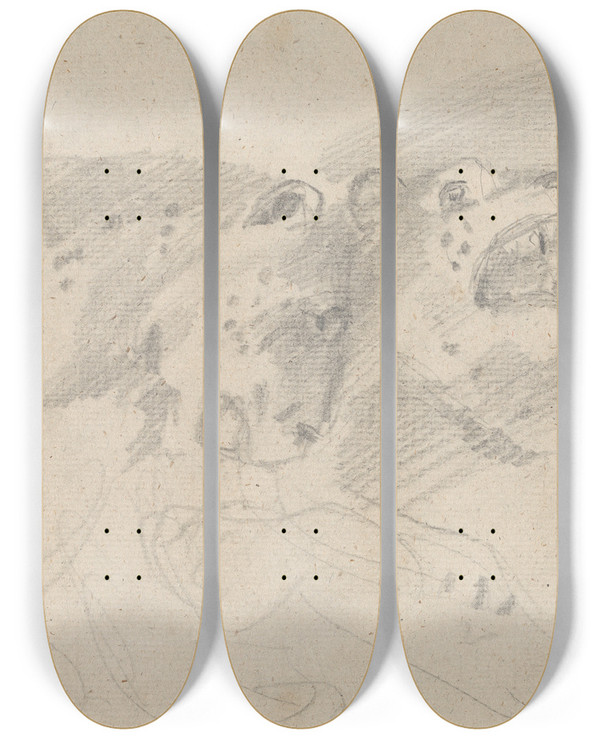 Triptych art skateboard deck of Sawrey Gilpin Two Leopards by Sawrey Gilpin (1733-1807)