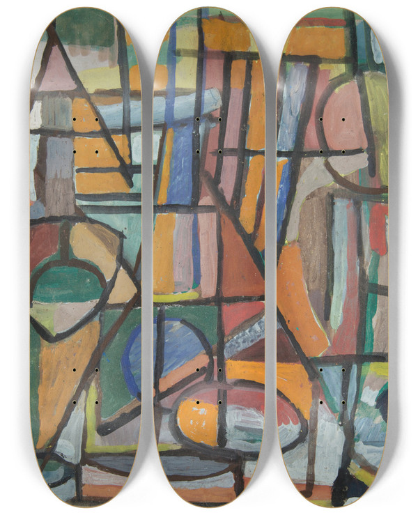 Triptych art skateboard deck of Sasza Blonder Kompozycja Abstrakcyjna Ii Geometryczna by Sasza Blonder (1909-1949)