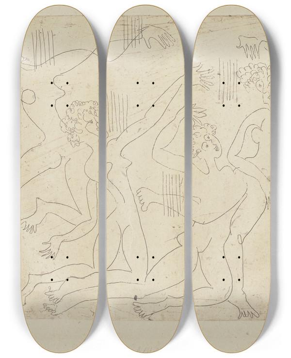 Triptych art skateboard deck of Ernst Ludwig Kirchner Vier Tanzende Mdchen by Ernst Ludwig Kirchner (1880-1938)