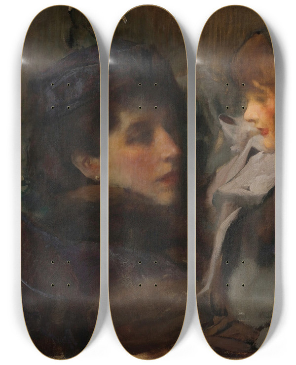 Triptych art skateboard deck of James Jebusa Shannon The Artists Wife And Daughter by James Jebusa Shannon (1862-1923)