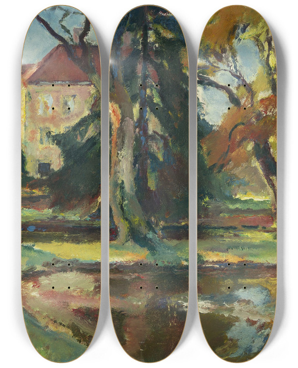 Triptych art skateboard deck of Leo Putz Park Von Schloss Fuberg In Gauting by Leo Putz (1869-1940)
