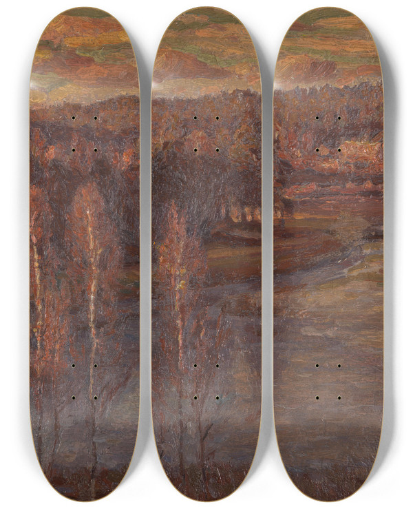Triptych art skateboard deck of Herman Norrman Autumn At Svartn by Herman Norrman (1864-1906)