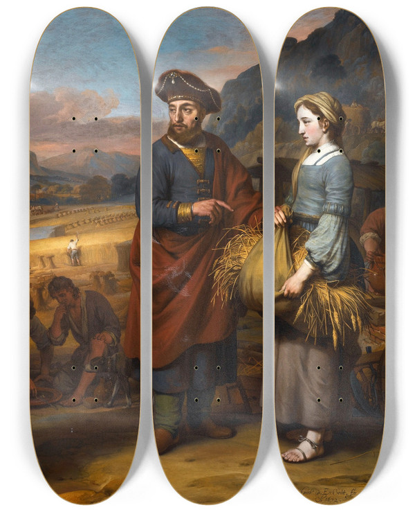 Triptych art skateboard deck of Gerbrand Van Den Eeckhout Rurh And Boaz by Gerbrand van den Eeckhout (1621-1674)