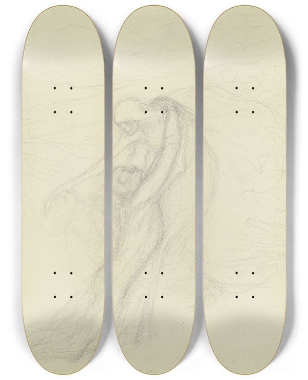 Triptych art skateboard deck of Victor Mller Eine Junge Frau Neben Einer Leblosen Gestalt Den Tod Flehendlich Umarmend by Victor Muller (1829-1871)
