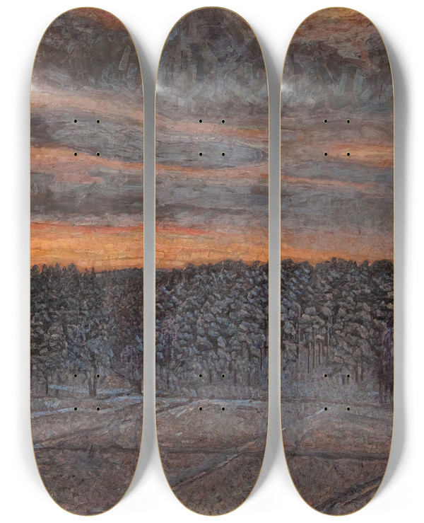 Triptych art skateboard deck of Herman Norrman Snowy Landscape by Herman Norrman (1864-1906)