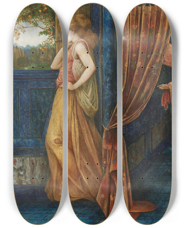 Triptych art skateboard deck of John Roddam Spencer Stanhope Cupid And Psyche by John Roddam Spencer Stanhope (1829-1908)