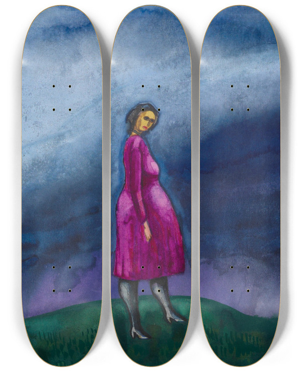Triptych art skateboard deck of Karl Wiener Die Schwangere by Karl Wiener (1901-1949)