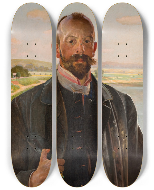 Triptych art skateboard deck of Jacek Malczewski Selfportrait_1 by Jacek Malczewski (1854-1929)