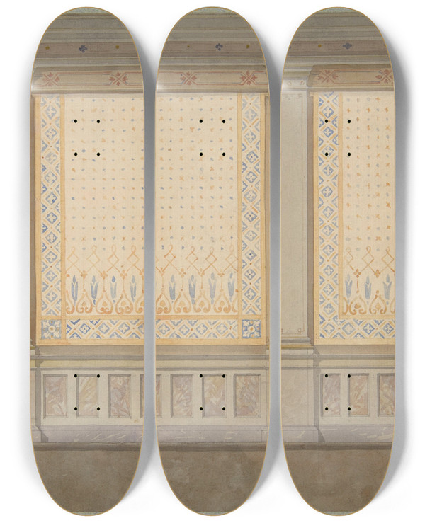 Triptych art skateboard deck of Julesedmondcharles Lachaise Design For Decoration Of A Wall With Painted Panels Separated By Pilasters by Jules-Edmond-Charles Lachaise (1897)