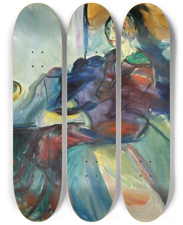 Triptych art skateboard deck of Edvard Munch Seated Model On The Couch Ii by Edvard Munch (1863-1944)