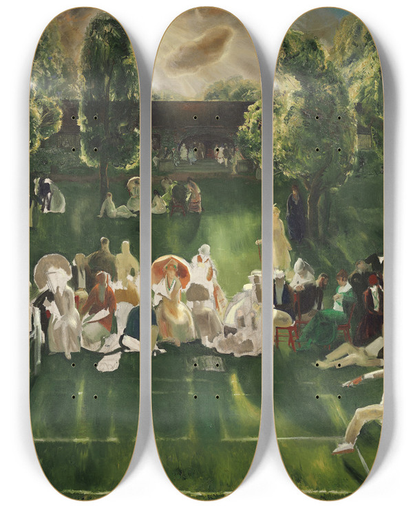 Triptych art skateboard deck of George Wesley Bellows Tennis Tournament by George Wesley Bellows (1882-1925)