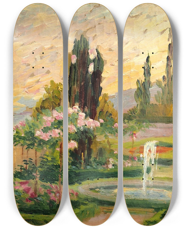 Triptych art skateboard deck of Lilly Walther Pargi Vaade Jaltas by Lilly Walther (1866-1946)