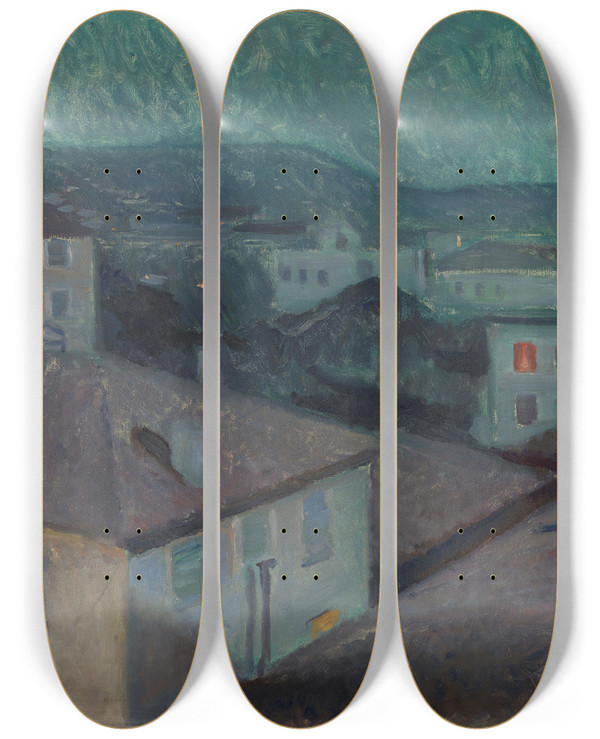 Triptych art skateboard deck of Edvard Munch Night In Nice by Edvard Munch (1863-1944)