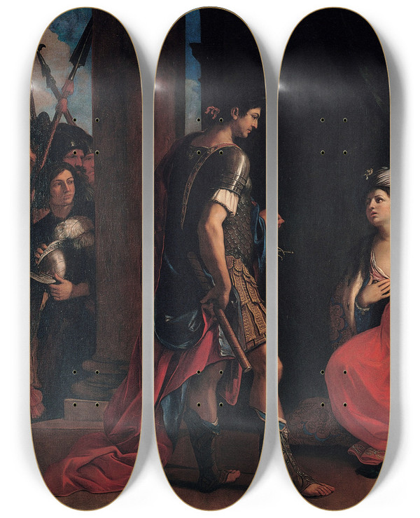 Triptych art skateboard deck of Guercino Cleopatra And Octavian_1 by Guercino (1591-1666)