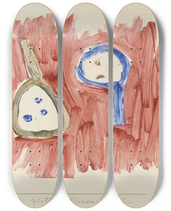 Triptych art skateboard deck of Paul Klee Blumenpfannen I Flowerpans I by Paul Klee (1879-1940)