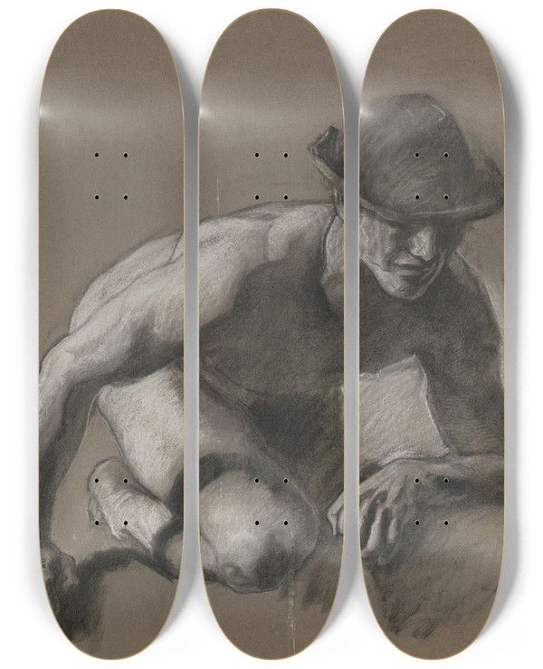 Triptych art skateboard deck of Edwin Austin Abbey Study For Figure Of Miner In Science Revealing The Treasures Of The Earth Mural At The State Capitol Building In Harrisburg Pennsylvania by Edwin Austin Abbey (1852-1911)