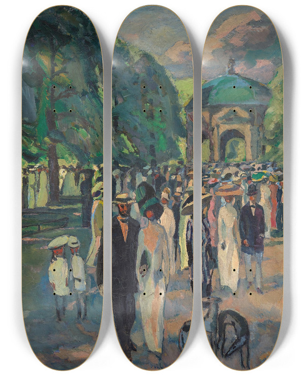Triptych art skateboard deck of Albert Weisgerber Im Mnchner Hofgarten by Albert Weisgerber (1878-1915)
