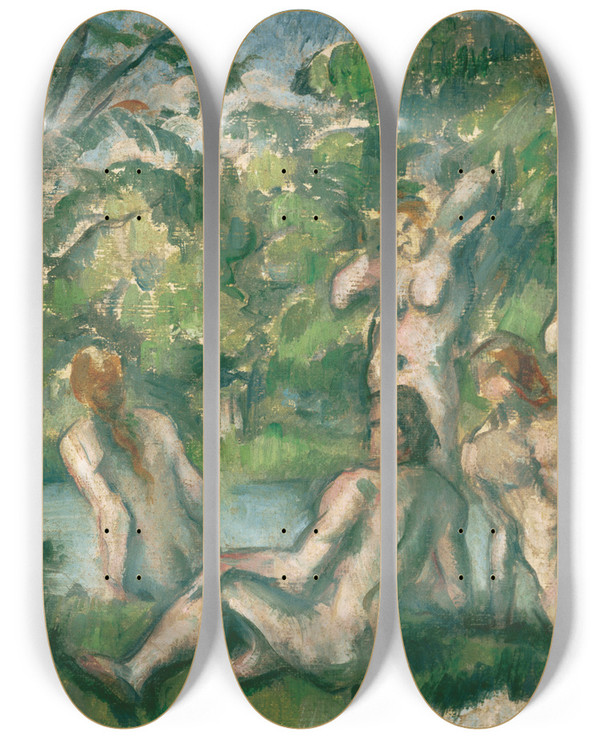 Triptych art skateboard deck of Paul Czanne Bathers 2 by Paul Cezanne (1839-1906)