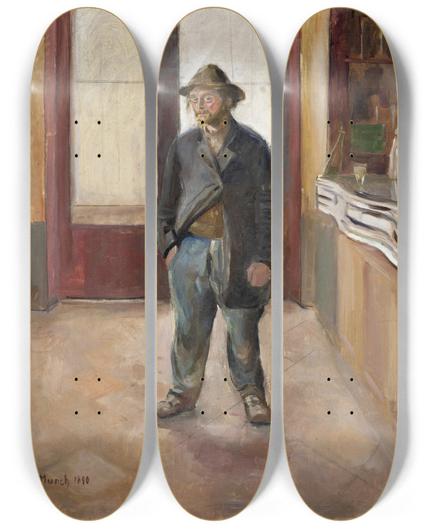 Triptych art skateboard deck of Edvard Munch In The Tavern by Edvard Munch (1863-1944)