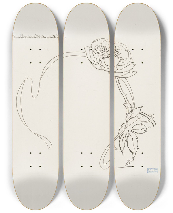 Triptych art skateboard deck of Flix Bracquemond Plateau Du Sucrier Rond by Felix Bracquemond (1833-1914)