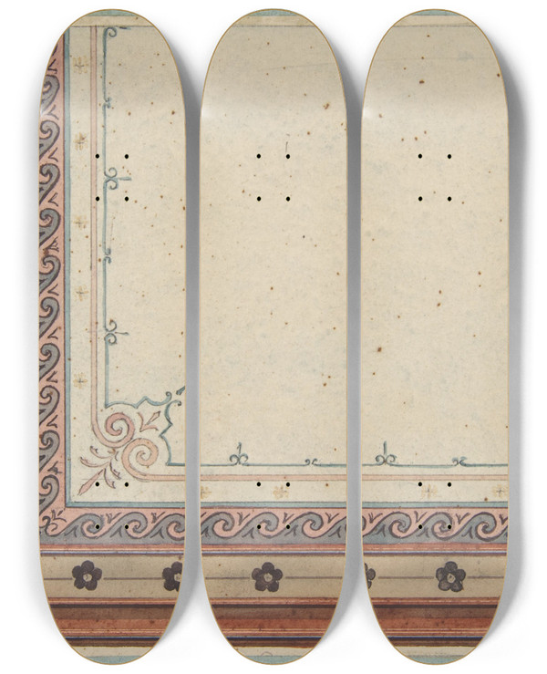 Triptych art skateboard deck of Julesedmondcharles Lachaise Design For The Decoration Of A Ceiling_5 by Jules-Edmond-Charles Lachaise (1897)