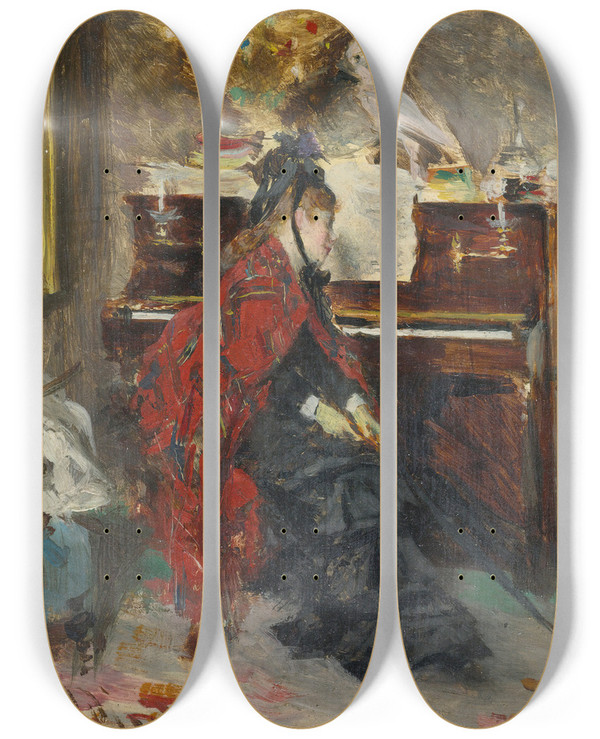 Triptych art skateboard deck of Giovanni Boldini Woman At The Piano by Giovanni Boldini (1842-1931)