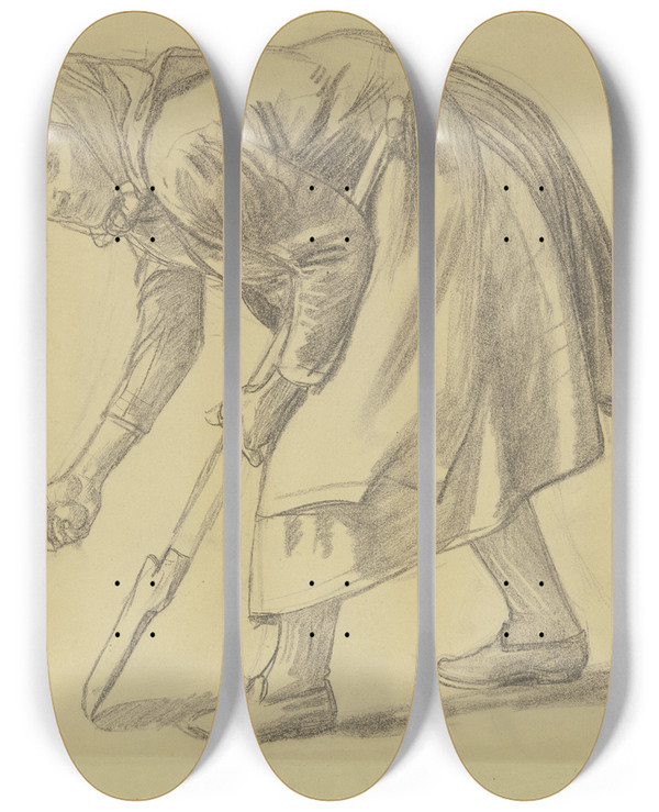 Triptych art skateboard deck of Leopold Von Kalckreuth Potato Sower by Leopold Von Kalckreuth (1855-1928)