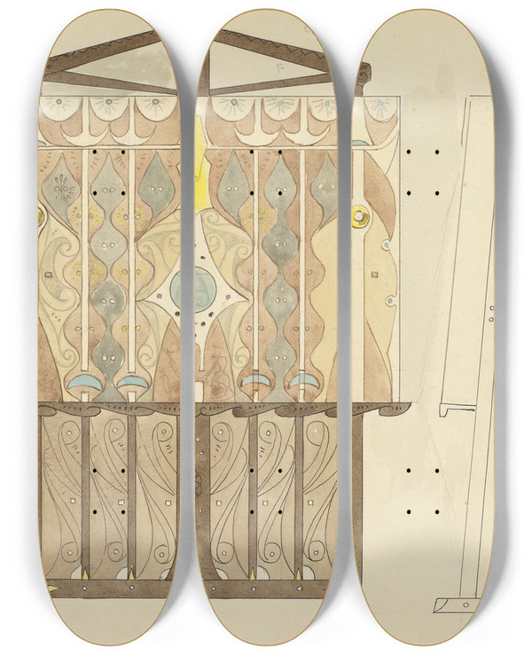 Triptych art skateboard deck of Gust Van De Wall Pern Ontwerp Voor Een Prentenstandaard by Gust van de Wall Pern (1877-1911)